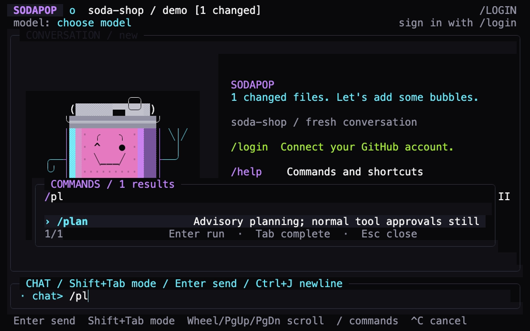 Commands and planning: the Sodapop terminal interface